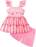 Toddler Baby Girls Summer Clothes Outfits Ruffled Sleeve Dinosaur Shirt Leopard Tops and Shorts Pants Sets 2PCS