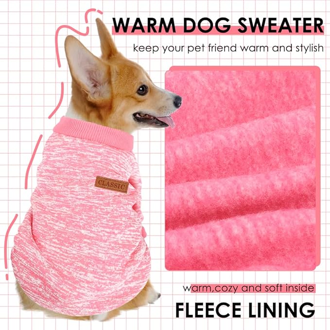 3 Pack Dog Sweaters for Small Dogs Girl Boy Winter Fleece Clothes Warm Soft Dog Sweatshirt Outfit for Dogs Cats Pet Apparel (Rose+Red+Pink, Medium)