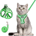 Cat Harness and Leash Set, Soft and Breathable Vest with Reflective Strip, Escape Proof Kitten Harness, Easy to Wear for Cats Walking and Traveling (Green, M)