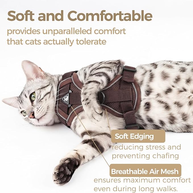 Cat Harness and Leash Set Escape Proof Tactical Medium Kitten Harness Emotional Support Cat Vest, Brown, M