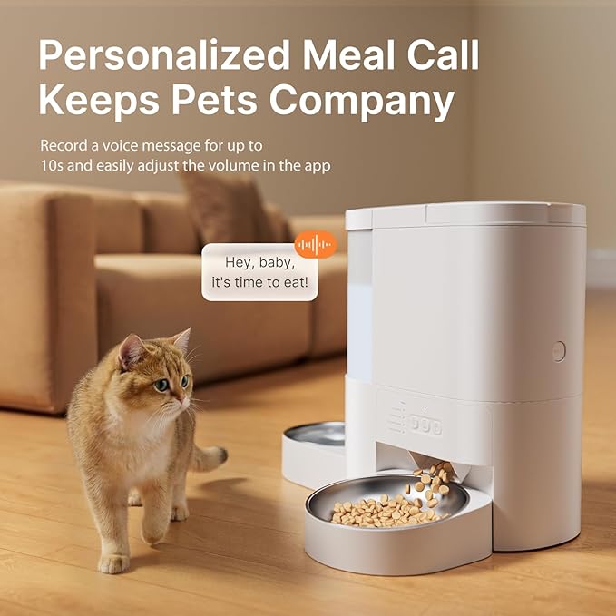 Automatic Cat Feeder and Water, 5G WiFi App Control Cat Food Dispenser, 4L Timed Pet Feeder and 3L Gravity Waterer, Voice Recording, Up to 10 Meal Daily with Dual Stainless Steel Bowl for Kitten,Puppy
