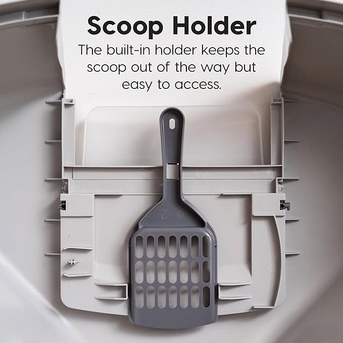 IRIS USA Corner Cat Litter Box Enclosed with Scoop - Privacy and Easy Access for Cleaning, Odor Defensive Hooded Litter Tray, Sturdy Stain Resisting Plastic, Fits in Most Corners, Gray
