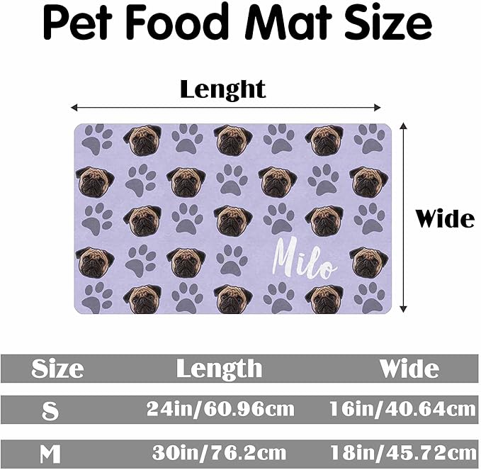 Personalized Dog Cat Mat with Name Photo Custom Placemat Feeding Mats for Food and Water Customized Non-Slip Waterproof Doormat for Bowls Outdoor Indoor Floors Gifts for Pet Owner