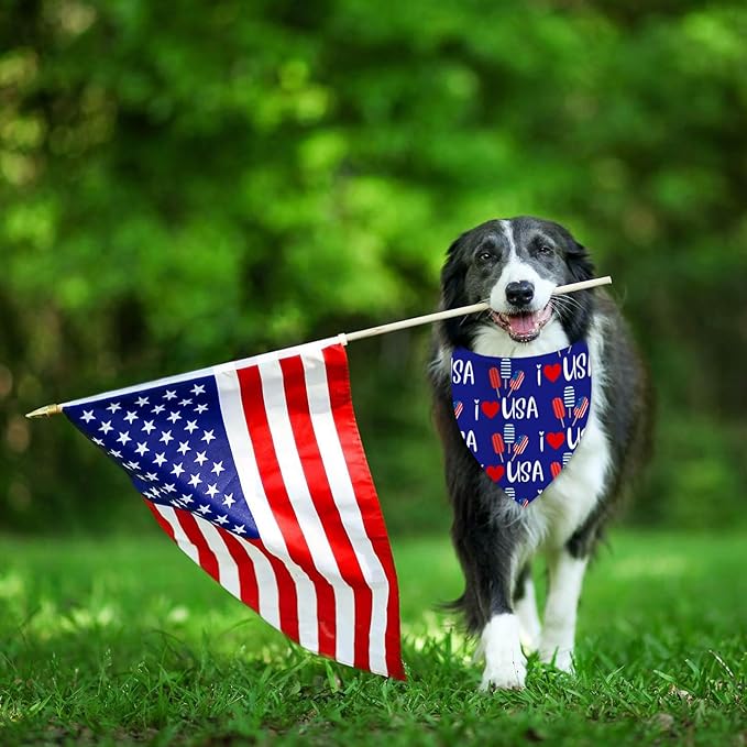 4th of July Dog Bandanas, Patriotic Holiday Party Pet Decorations 2 Pack, Adjustable Independence Day Bandana American Flag Triangle Bibs Cat Scarf Set