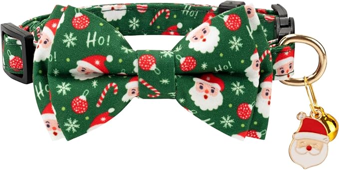 2 Pack Christmas Cotton Cat Collar with Bow Tie and Bell for male Female Cats,Soft Fancy Breakaway Kitty Kitten Collar with Tree & Santa Patterned Design for Boy Girl Cats. (Tree & Santa Claus)
