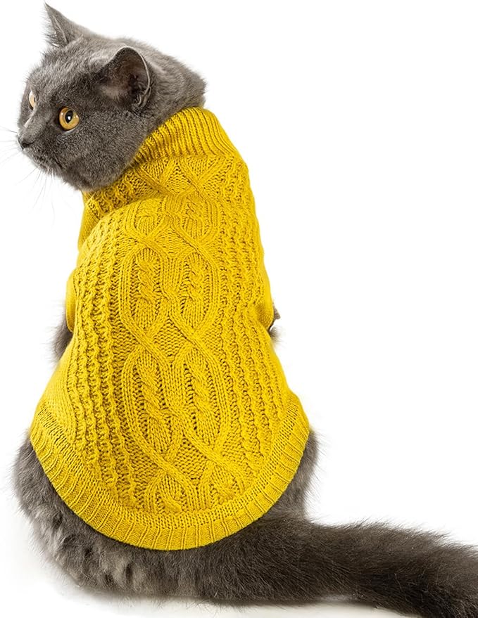 Stretchy Cat Sweater - 17 Colors & 6 Sizes | Snug Winter-Ready Knit for Boy/Girl Cats & Kittens(Dark Yellow, Large)