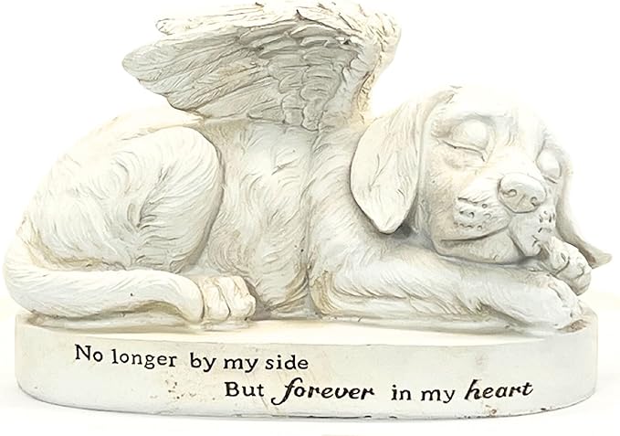 Bellaa Dog Statues 10 Inch Angel Wings Labrador Golden Retriever Puppy Pet Outdoor Garden Memorial Monument Grave Marker Tribute Stone Finish Sculptures Home Decor