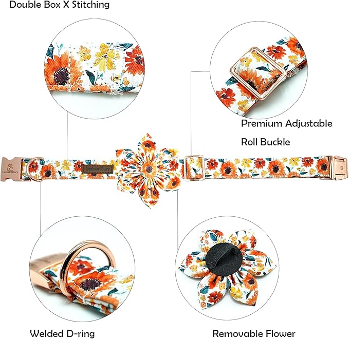 Lionheart Glory Floral Dog Collar with Flowers - Soft, Durable & Adjustable for Large Dogs