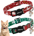 ARING PET 2 Pack Christmas Cat Collars-Cute Cat Collar Breakaway with Bell&Pendant, Adjustable Red Green Kitten Collars with Safety Buckle for Girl and Boy Cats