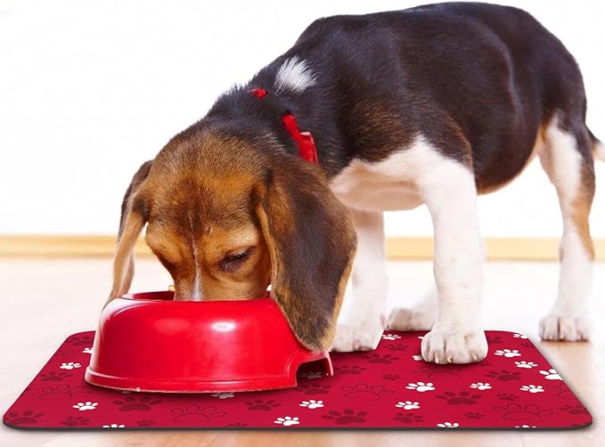 Dog Food Mat, Absorbent Water Bowl Mats Cat Pet Feeding Placemats Red 16 * 24 inch