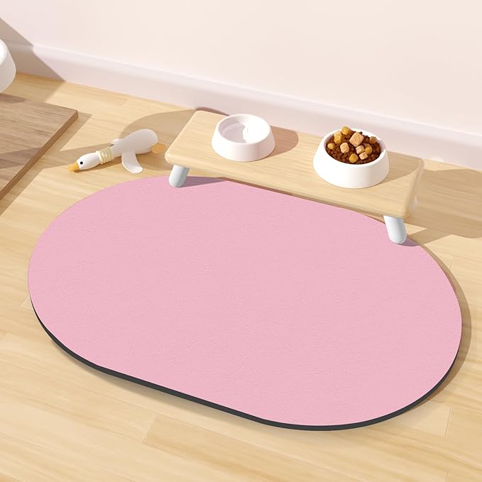 Cat Food Mat Small - 20''x12'' Absorbent Cat Feeding Mat, Pet Water Mats Protect Floor, No Stains Quick Dry Pet Placemats for Food and Water Bowl, Non-Slip Base Cats Bowl Mats for Messy Drinkers, Pink