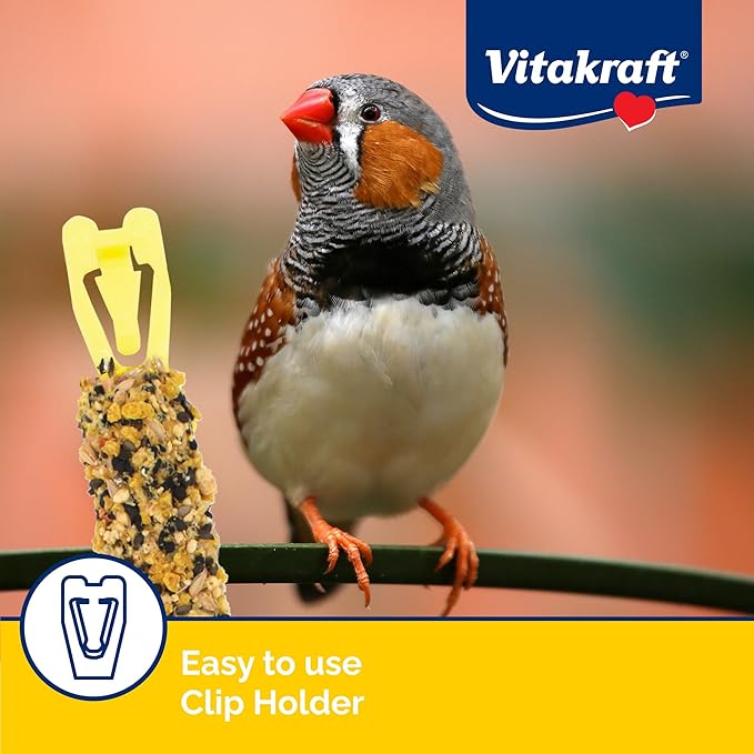 Vitakraft Crunch Sticks Parakeet Treats Egg and Honey Flavor 2 Pack - Long Lasting Seed Stick with Natural Wood Center Clip Holder and Nutritious Ingredients for Happy Engaged Birds