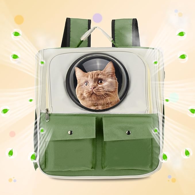 Pet Backpack Carrier, Portable and Ventilated, Oxford Cloth, Dogs Cats and Small Animals Travel Bag 12.99", (Dark Green, 1 Pcs), Intended for Hiking/Camping/Traveling