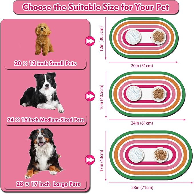 Large Pet Feeding Mat – 28''x17'' Absorbent Dog Mat for Food and Water, Easy Clean Cat Dog Water Bowl Mat, Non-Slip Pet Water Mat Protect Floor, Fit with Automatic Feeders and Double-Bowl