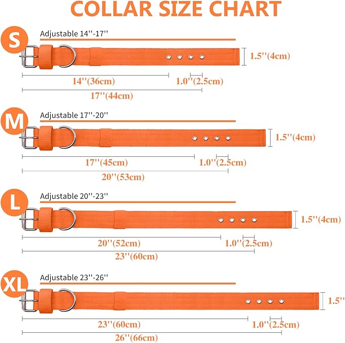 Heavy Duty Tactical Dog Collar - 1.5" Width Military Durable Thick Nylon with Adjustable Metal D Ring & Buckle Working Training K9 Collar for Medium Large Dogs (XL(23"-26"), Orange)
