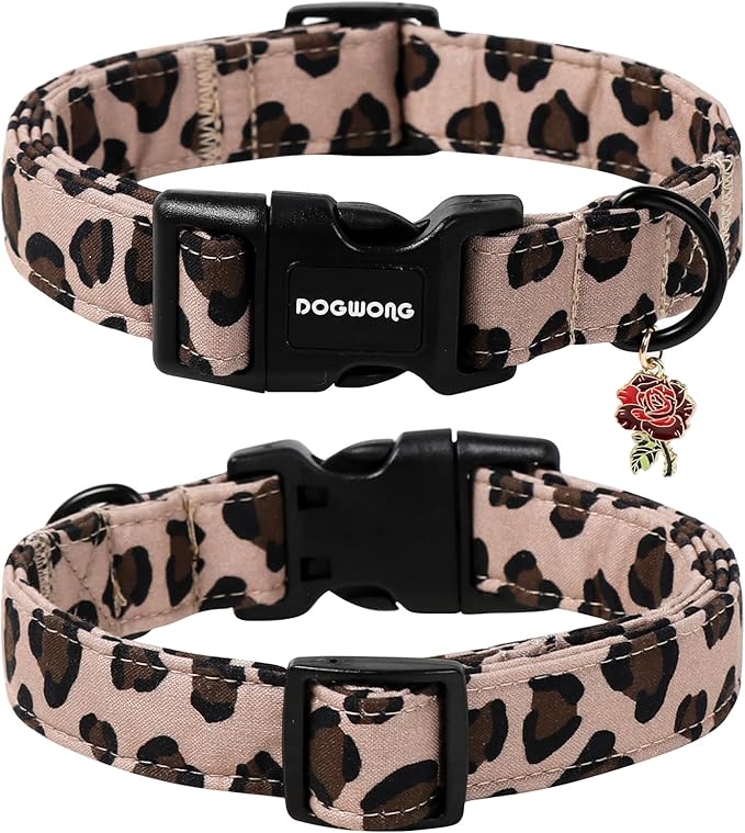 DOGWONG Fall Leopard Dog Collar- Cute Classic Animal Dog Collars Adjustable Girl Dog Collar for Small Medium Large Dogs XS