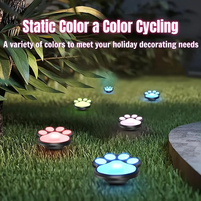 3pcs-Solar Paw Print Lights, Wireless of Cat Dog Animal Solar Lights Outdoor Garden Decor, IP55 Waterproof LED Yard Path Light, New Home Birthday Easter Gift for Pet Lovers (Colored Light)
