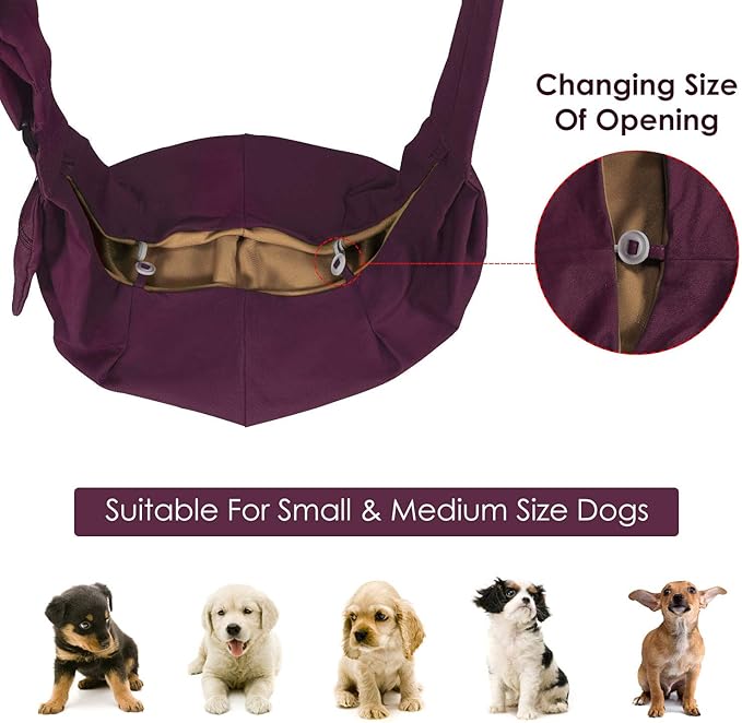 SlowTon Dog Carrier Sling - Thick Padded Shoulder Strap Adjustable Dog Carriers for Small Dogs, Puppy Carrier Purse for Pet Cat with Front Zipper Pocket Safety Belt Machine Washable, WR, L