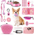 Puppy Supplies Starter Kit – Puppy Essentials and Dog Stuff Set for Small Dogs, Includes Bowls, Toys, Toothbrush, Treat Pouch and More, Welcome Home Gifts for Your New Puppies - Pink