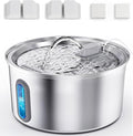 Cat Water Fountain Stainless Steel, 3.2L Cat Fountains for Drinking with Smart Quiet Pump and Water Level Window, Easy-to-Clean Automatic Pet Water Dispenser for Indoor Use, 2 Filters