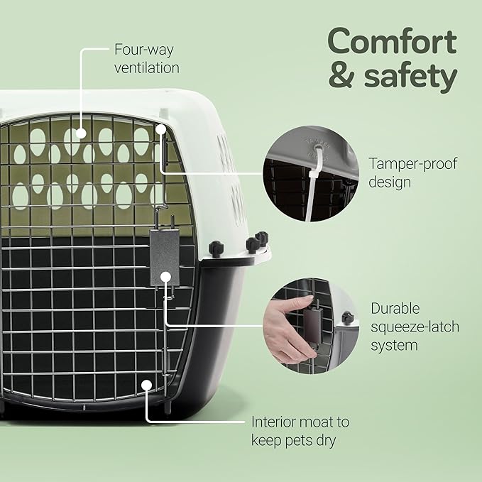 Petmate Pet Porter Fashion Dog Kennel Plastic Crate for Pets 15-20 lbs, Pet Carrier For Home and Travel, Made in USA, 24" L x 14.5" H, Pale Aqua and Black