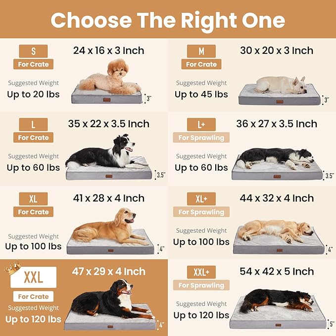 OhGeni Orthopedic Waterproof Dog Bed for Extra Large Dogs, Machine-Washable Removable Cover in Easy-Clean Fabric, High Density Foam & Easy-Carry Handle, Suitable for Crate, 47 inch (Brown)