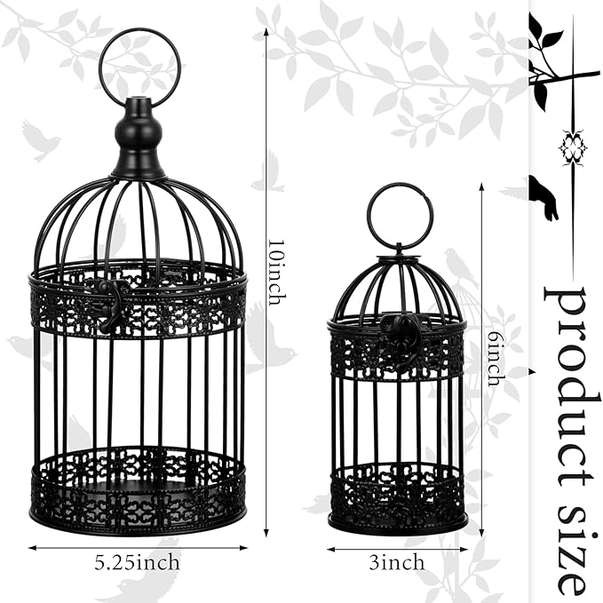 Sliner 4 Pcs Birdcage Candle Holder Valentine Decorative Bird Cages for Weddings Vintage Candlestick Holders Metal Lanterns Model Wedding Candle Centerpieces for Tables Valentine Home Decor(Black)