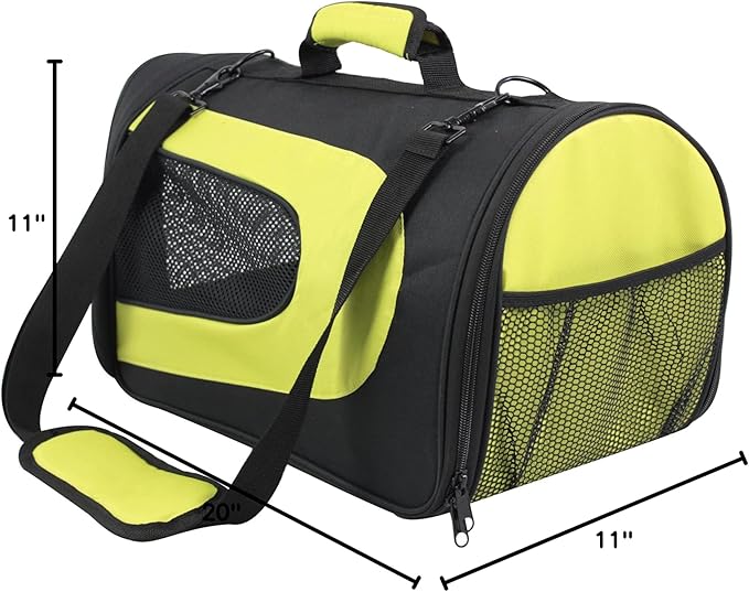 EliteField Deluxe Soft Pet Carrier (3 Year Warranty, Airline Approved), Multiple Sizes and Colors Available (20" L x 11" W x 11" H, Black+Lemon Green)