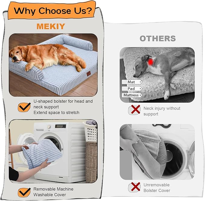 Waterproof Orthopedic Foam Dog Beds for Extra Large Dogs Durable Dog Sofa Comfy Pet Bed Washable Removable Cover and Non-Slip Bottom Bolster