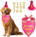 Dog Birthday Decorations Rose Pink, Dog Birthday Party Supplies with Hat Bandana Numbers for Large Medium Girl Pets Puppy
