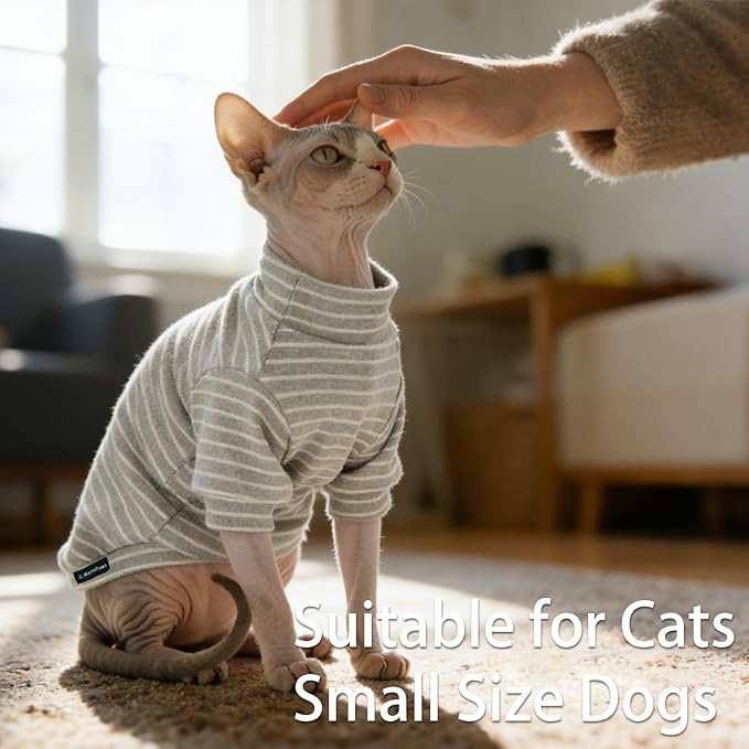 Fleece Sphynx Cat Clothes Soft Hairless Cat Clothes Pullover Cat Sweater for Chihuahua All Season Light and Warm Kitten Cloth for Cats Only Puppy Clothes Small Dog Sweater (Gray Striped, XX-Large)