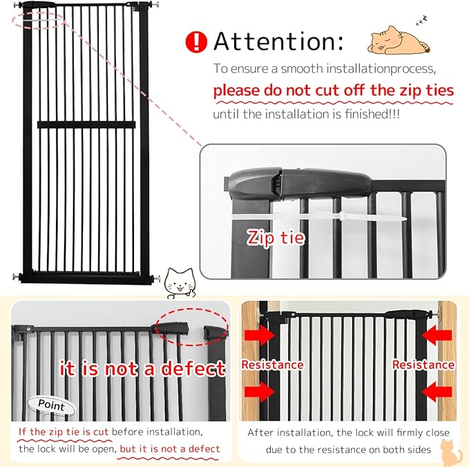 Lumizone Extra Tall Cat Gate 61.02" High Pressure Mounted Extra Wide 30.12"-34.05" (17Sizes) 1.37" Gap No Drilling Auto-Close Tall Pet Gate for Dogs (Black, 30.12"-34.05" W)