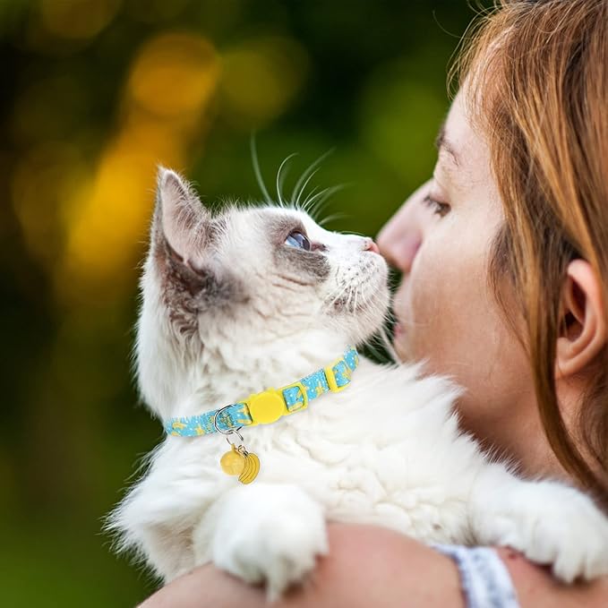Breakaway Cat Collars with Bell & Cute Pendants, 3 Pack Safety Buckle Kitten Collars, Adjustable Pet Collar Ideal for Girl Boy Cats Puppy (Fruit Pattern)