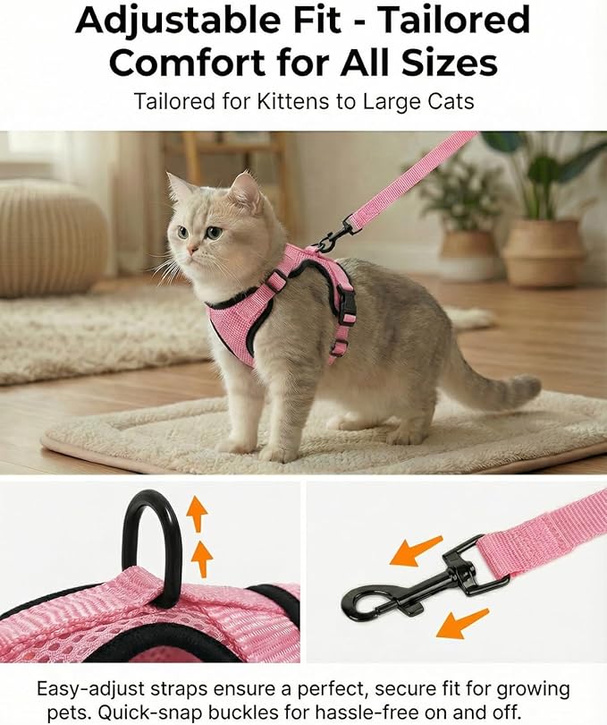 Luxelle 2 Pack Escape-Proof Cat Harness and Leash Set for Walking – Adjustable No Pull Soft Vest with Easy-Wear Buckle, Reflective Straps, Breathable Mesh – Outdoor Travel Harness for Cats & Kittens