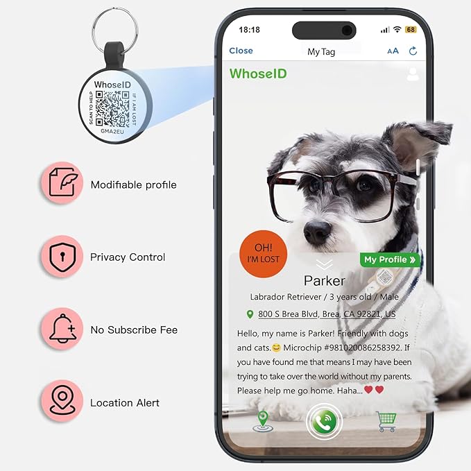 ESA Dog Tag, QR Code Dog Tag, Modifiable Free Pet Online Profile, Scannable QR Code, Scan QR Send Instant Location Alert Email, Silicone Lightweight ID Tag for Dog and Cat (Black, Small)