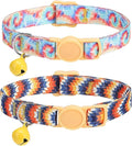 SOLMOONY Cute Cat Collar for Girl Boy,Colorful Breakaway Cat Collars with Bell 2 Pack，Adjustable Printed Nylon with Safety Buckles Kitten Collar (Coloured Drawing)