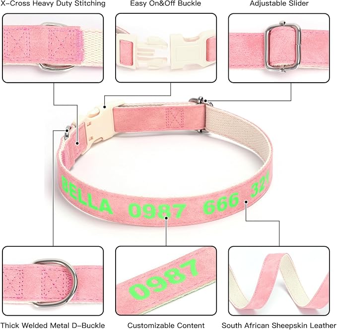DOG WORLD Custom Fluorescent Dog Collar - Personalized Luminous Name & Phone Number for Night Safety, Fashionable & Easy-to-Use Pet Accessory, Ideal for Night Walks