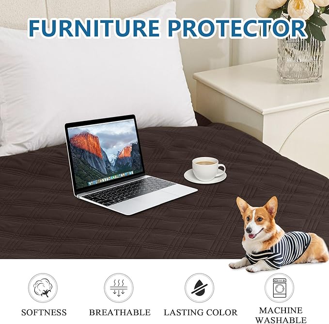 hyha Waterproof Dog Blanket, Reversible Pet Bed Blanket, Soft Sofa Couch Cover for Dogs Washable, Waterproof Pet Couch Covers for Sofa Puppy Cats Furniture Protector(52"x82", Chocolate/Chocolate)