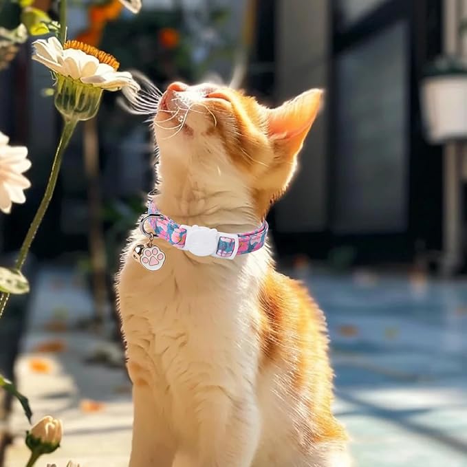 Unique Style Paws Pink Cat Collar,Breakaway Cat Collar with Bell & Pendant,Adjustable Cat Collar for Girl Boy Cats,Ideal Gift for Kitten