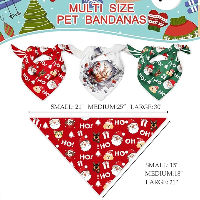 Christmas Dog Bandanas,Reflective Dog Bandana for Night Safety,Adjustable Santa Claus Dog Scarf Triangle Boy and Girl Pet Scarves for Medium Dogs,Red,M