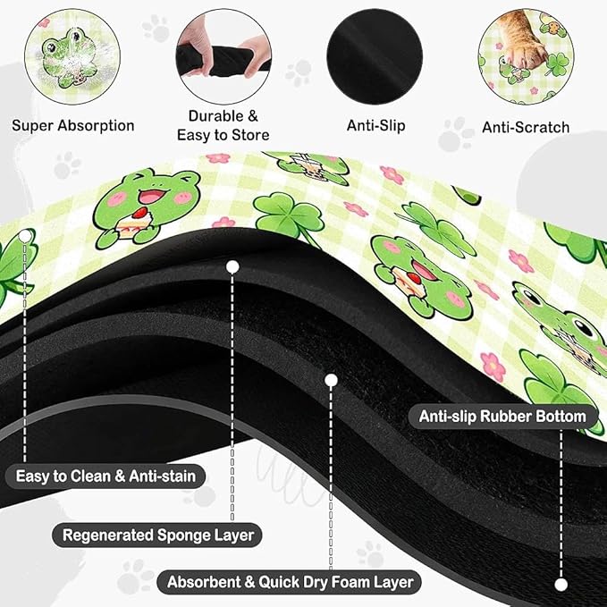 Dog Food Mat for Pet Cat Food Mat, Cute Frog Absorbent Quick Dry Dog Bowl Mats for Food and Water, Non-Slip Cat Pet Feeding Mats for Floor Placemats 12"x20"