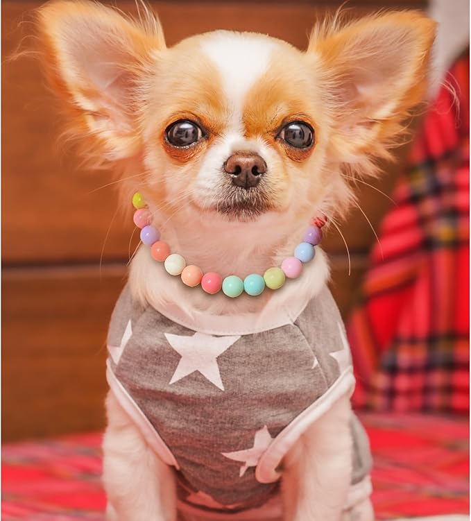 Hosiwei Dog and Cat Rainbow Beads Collar Necklace, Faux Pearls Necklace Pet Jewelry Colorful Candy Colors (Colorful, S(for 3.3-5.5lb))