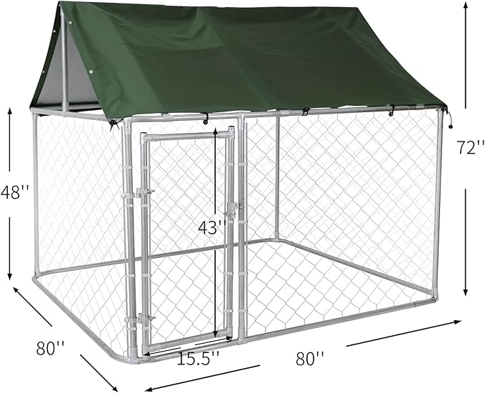 80"x80"x72" Outdoor Dog Kennel for Large Dogs - Heavy Duty Galvanized Steel Enclosure with Waterproof Roof & Secure Safety Lock Large Dog Playpen for Backyard, Weather-Resistant Pet Enclosure
