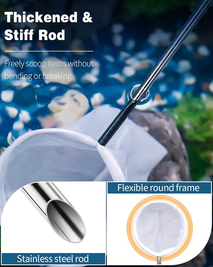 Pawfly Aquarium Shrimp Net - 3 Inch Tiny Fish Tank Net With Extendable Stainless Steel Handle, Soft Round Fine Mesh for Baby Fish, Food Residue, and Debris Skimming in Tanks & Small Ponds