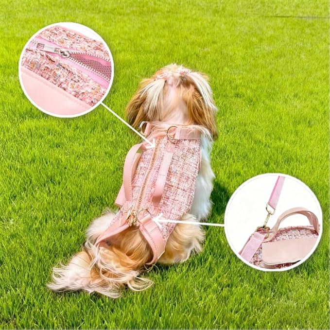 Dog Lift Harness Backpack for Small Dogs Cats, Adjustable Straps Dog Sling Carrier Full Body for Hiking, Travel, Outdoor – Pink Small