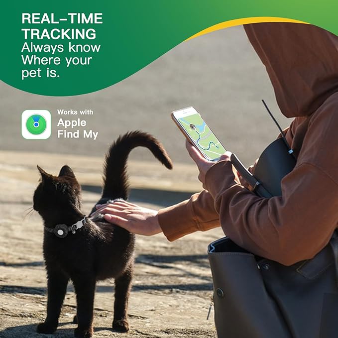 Cat GPS Tracker, Waterproof, Pet Tracker for Cats, Works with Any Collar,Compatible with Apple Find My App (Only iOS), No Monthly Fee, Black