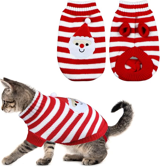 Cat Christmas Sweater Pet Winter Warm Coat Pajamas Christmas Santa Knitwear Cat Sweater for Cats Kitty Puppy (Santa, XS)