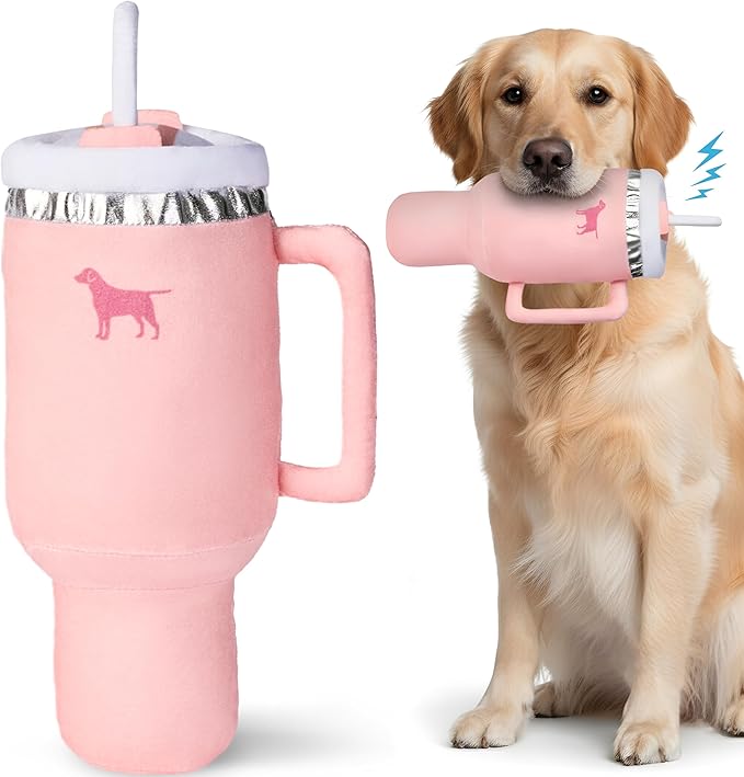 Pup Cup Tumbler Dog Toy – Cute Girl Dog Toy, Easter & Birthday Gift, Interactive Squeaker, Fun Puppy Present (Pink Peach Dust)