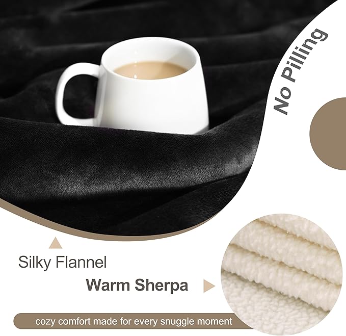 gogobunny Waterproof Pet Blanket for Small Dogs and Cats, Reversible Sherpa Fleece Soft Plush Throw for Couch Protection, Washable Furniture Protector (Black, 30x30 inches)