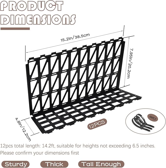 12 Pcs Under Couch Blocker for Bed Adjustable Furniture Plastic Under Bed Blocker with 30 Ties Black Couch Barriers for Dogs Pets Cats (Style 2)